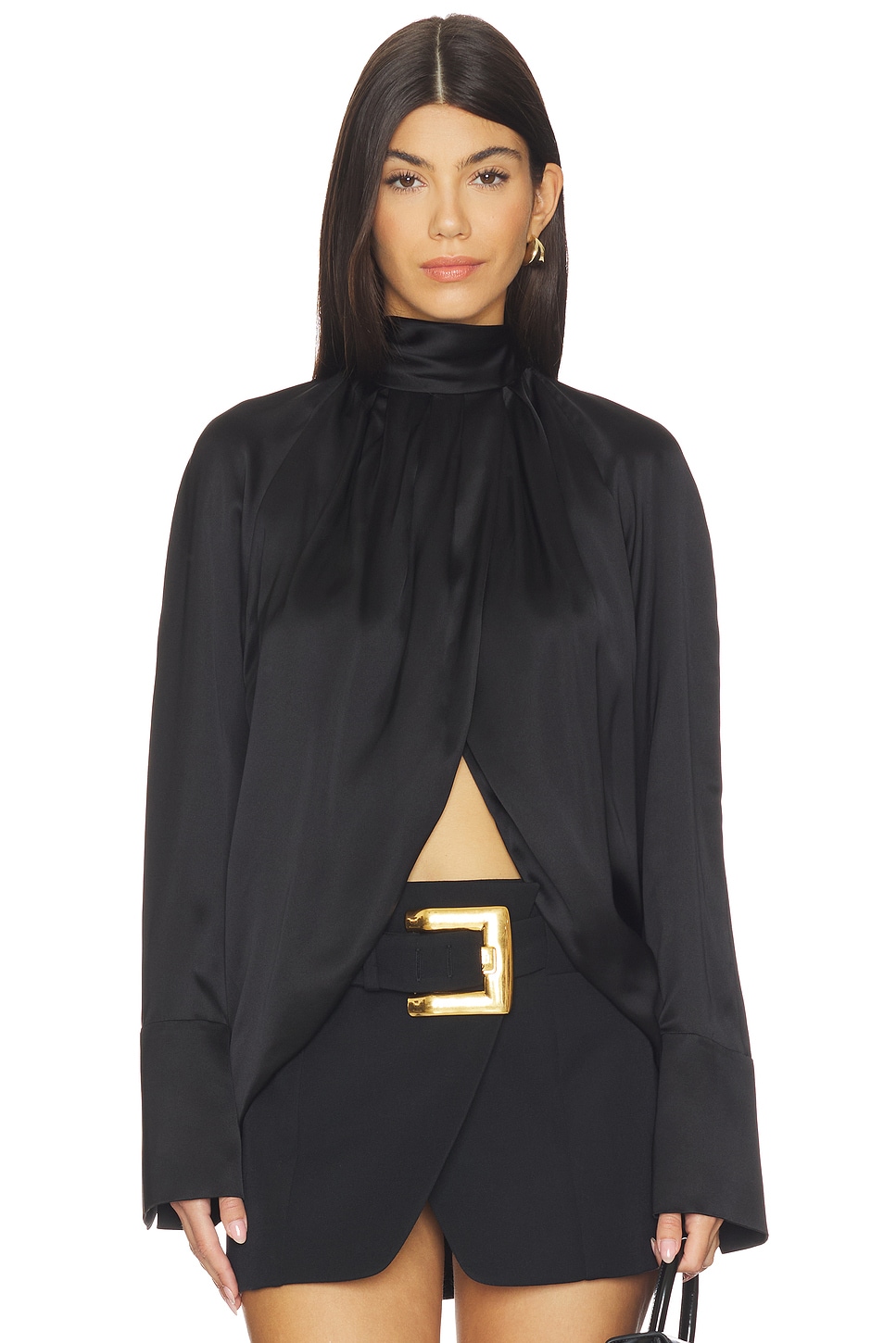 BALMAIN Draped Silk Blouse in Black