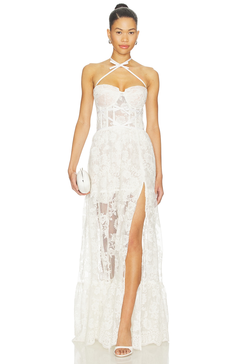 V. Chapman Eloise Maxi Dress in White Chantilly Lace