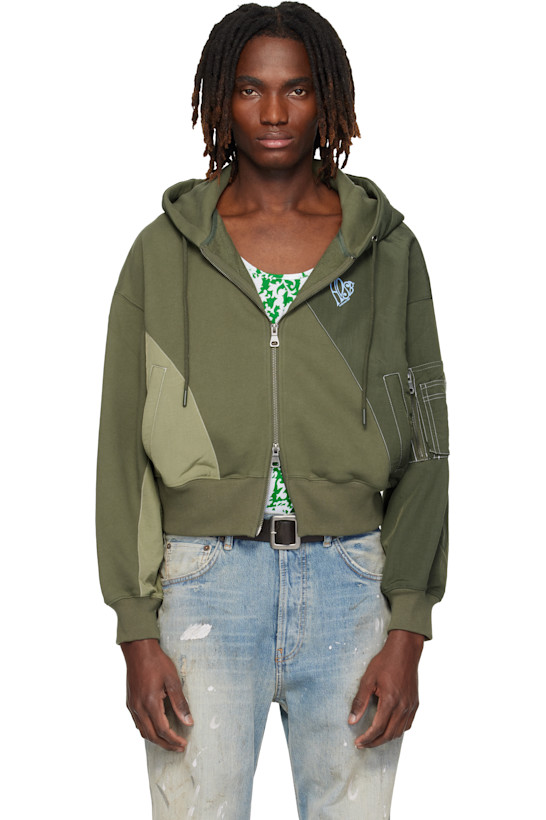 Khaki Patchwork MA-1 Zip Up Hoodie