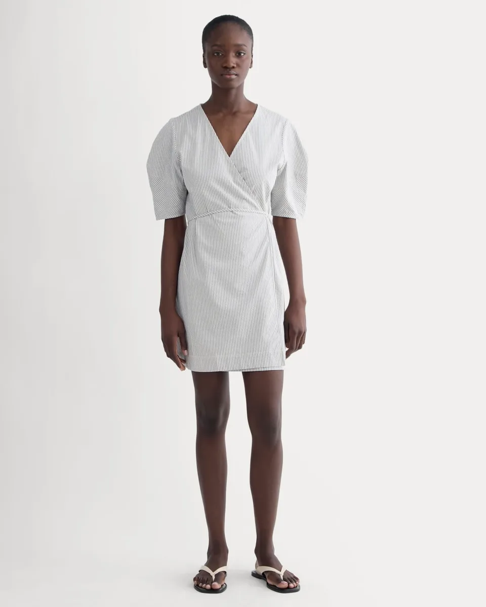 The Seersucker Mini Wrap Dress | Dutch Blue / Natural