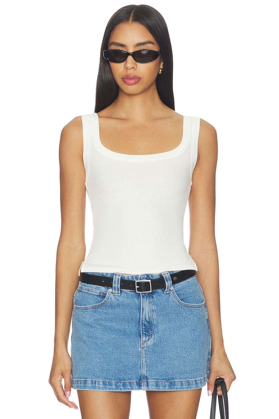 LNA Banded Ribbed Scoop Tank in Ivory