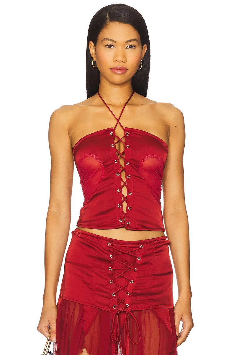 AMOR MIA Gathered Heart Top in Red