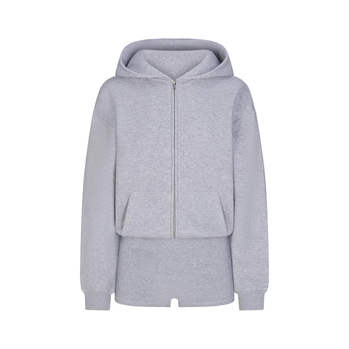 COTTON FLEECE ZIP UP ONESIE | HEATHER GREY