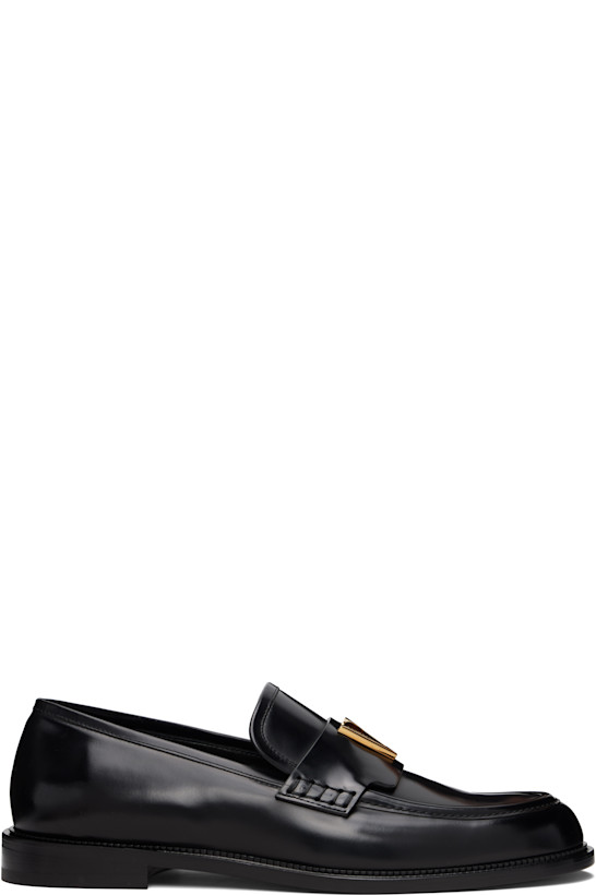 Black 'V' Leather Loafers