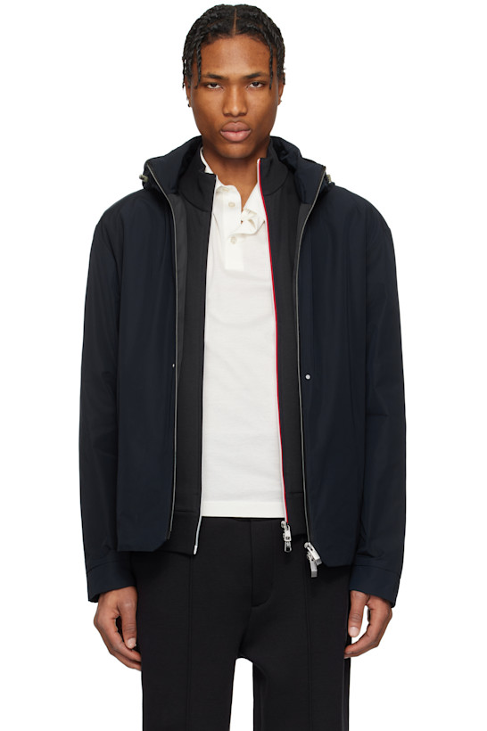 Navy Lacha Hooded Windbreaker Jacket