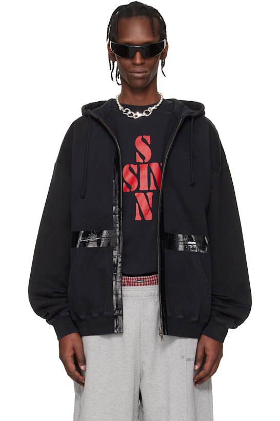 Black Taped Zip-Up Hoodie