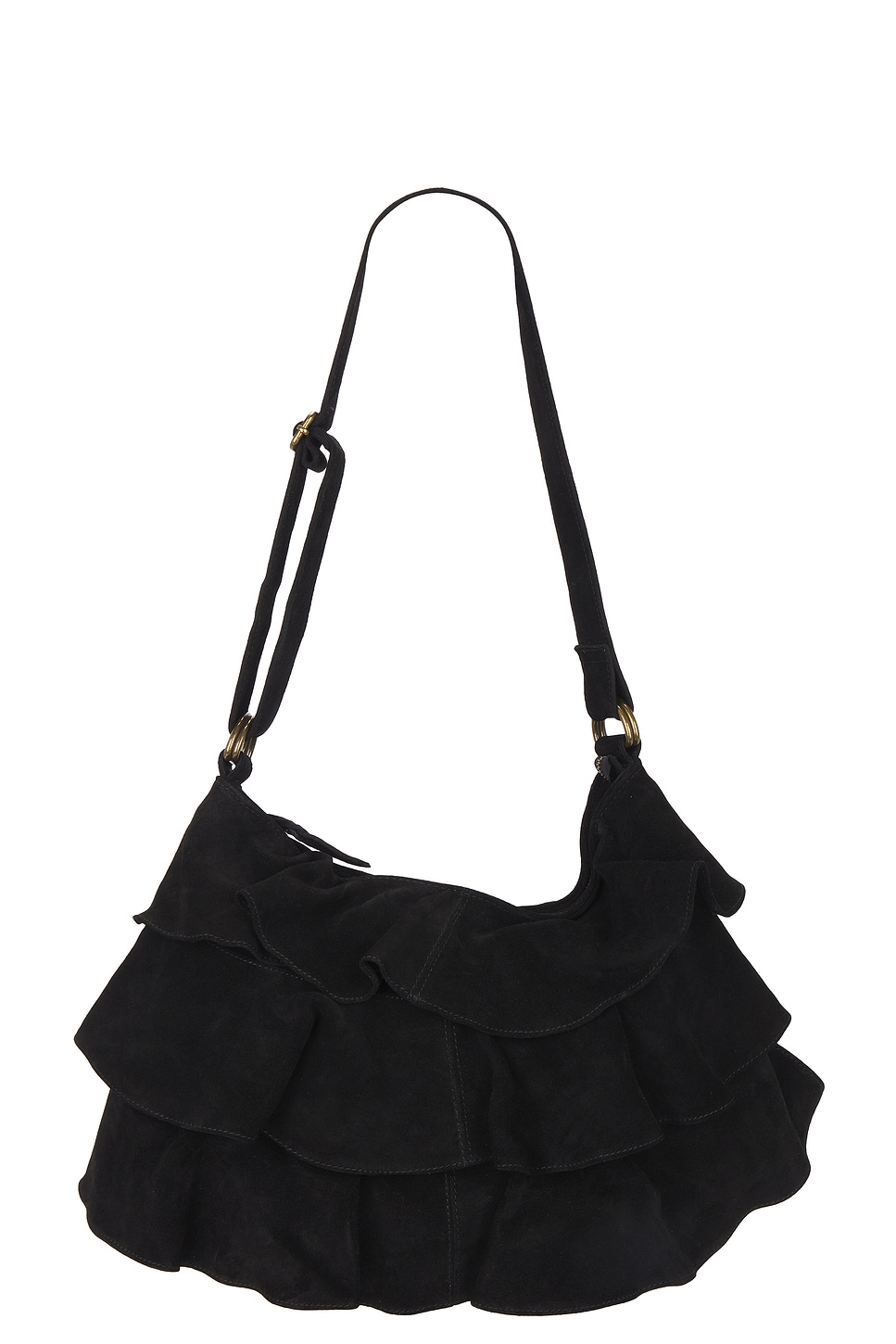 Free People Rae Ruffle Shoulder Bag in Black