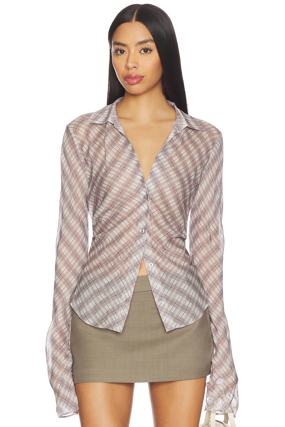 EAVES Vienna Top in Lavender Plaid