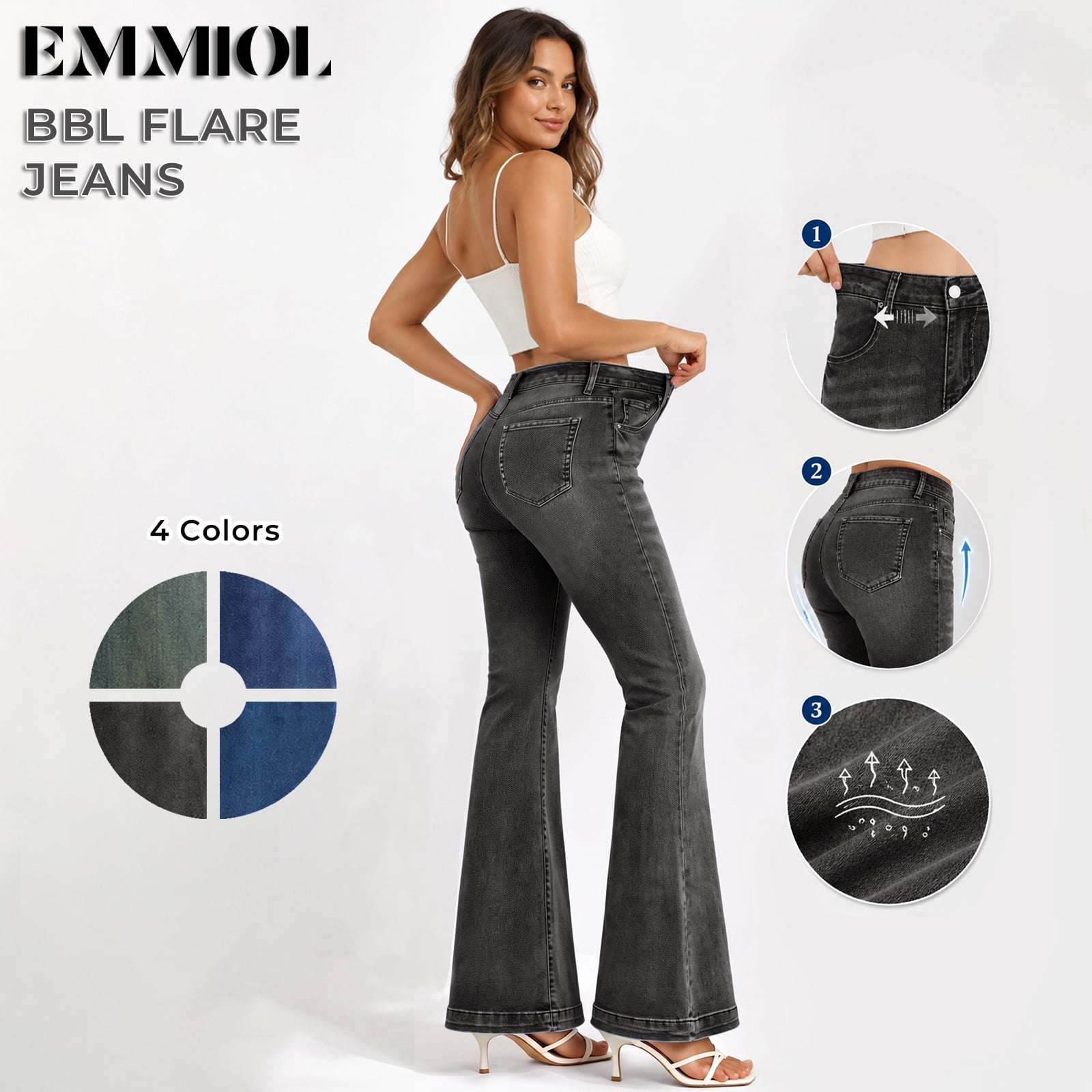 EMMIOL Women's Y2K Vintage Flare Jeans 90s Mid Rise Bootcut Denim Pants Retro Stretch Fit Jeans - Image 5