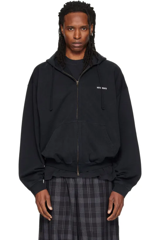 Black Classic Logo Zip Up Hoodie