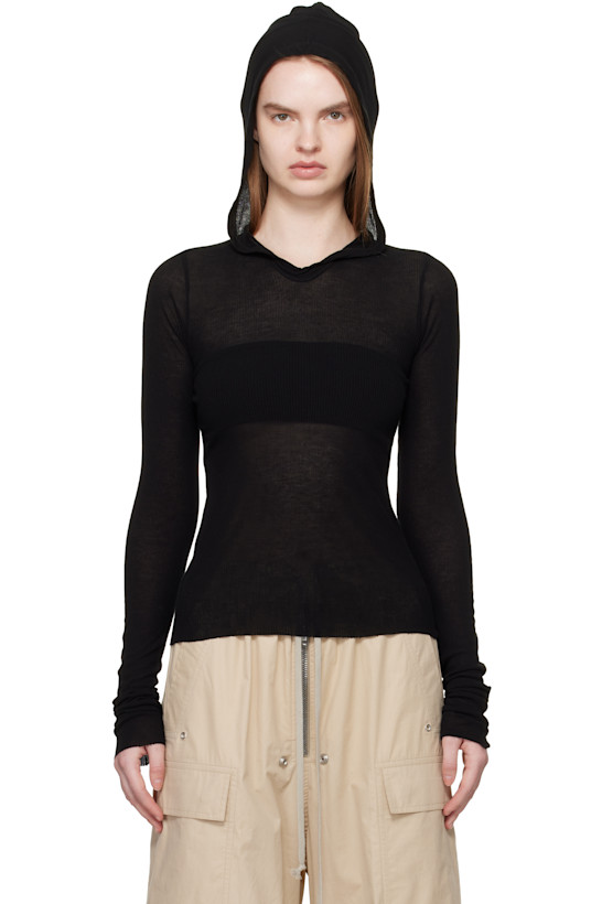 Black Temple Cropped Rib LS Hoodie