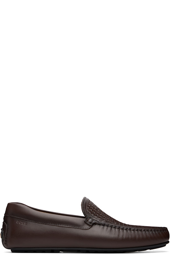 Brown Woven Vamp Leather Loafers