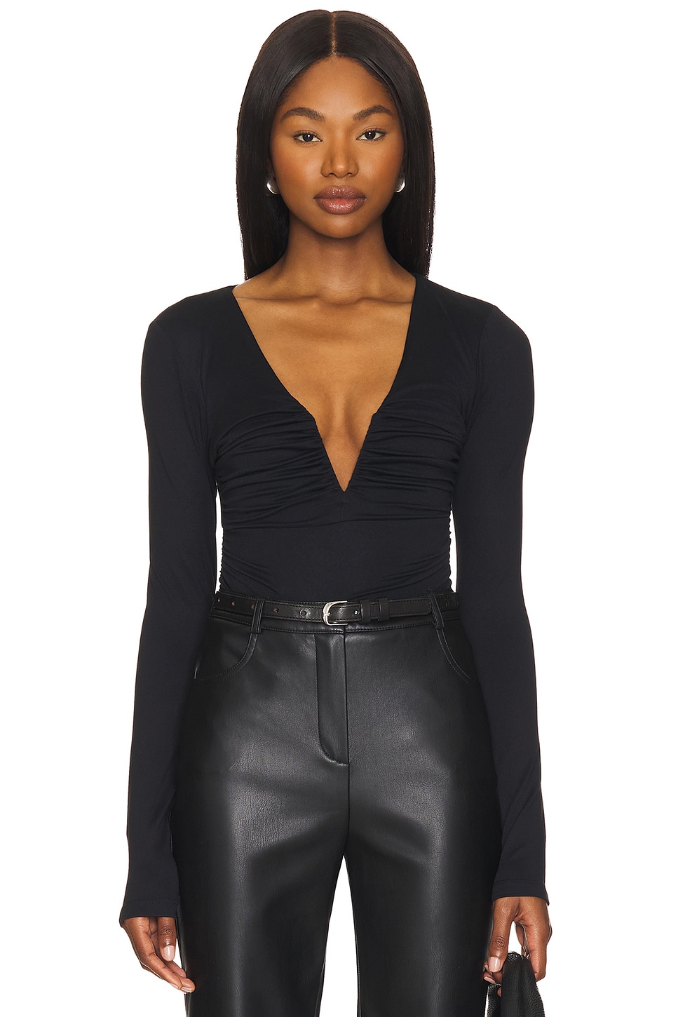 Susana Monaco V-neck Long Sleeve Top in Black
