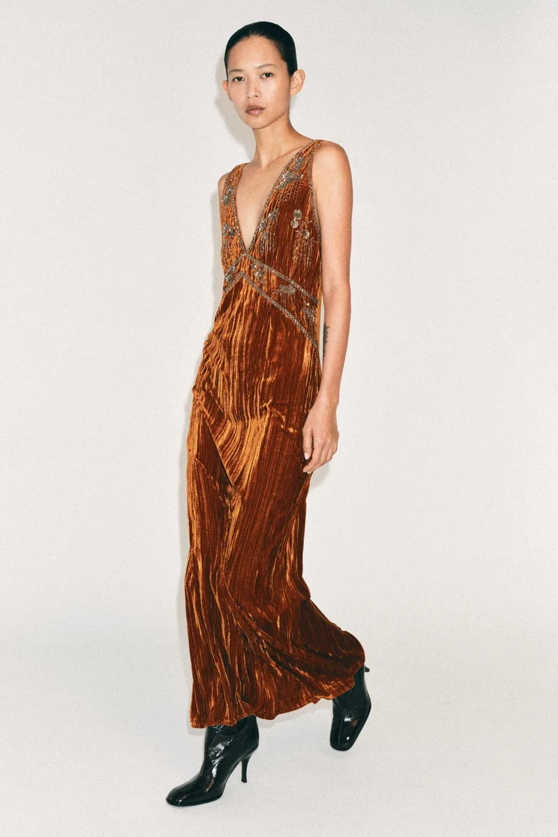 ZW COLLECTION VELVET BEADED DRESS