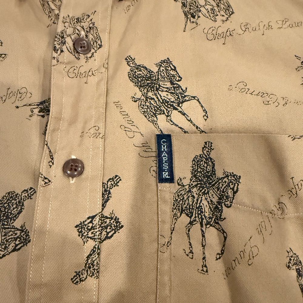 Vintage 90s Chaps Ralph Lauren Western Horse Print Button Down Shirt L - Image 8