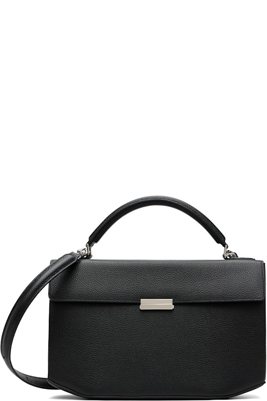 Black Clip Grained-Leather Top Handle Bag