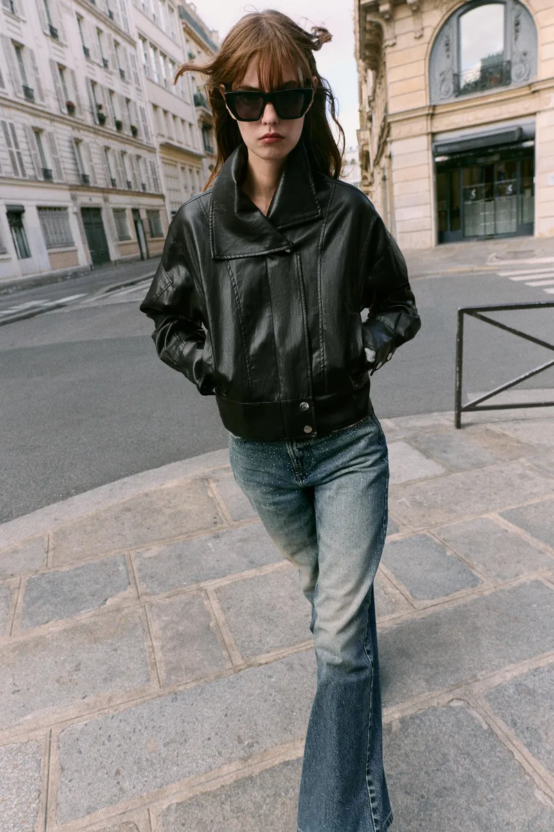 FAUX LEATHER JACKET WITH BACK PLEATS