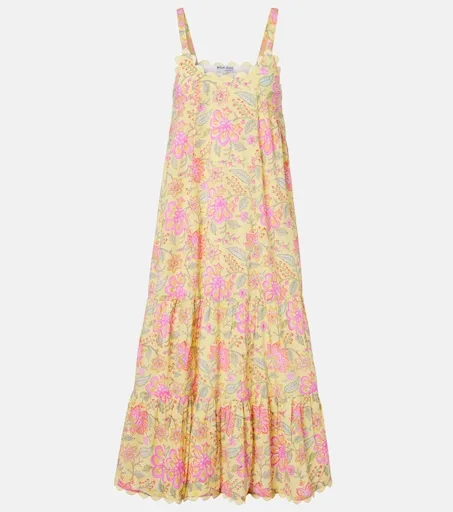 Floral scalloped cotton midi dress