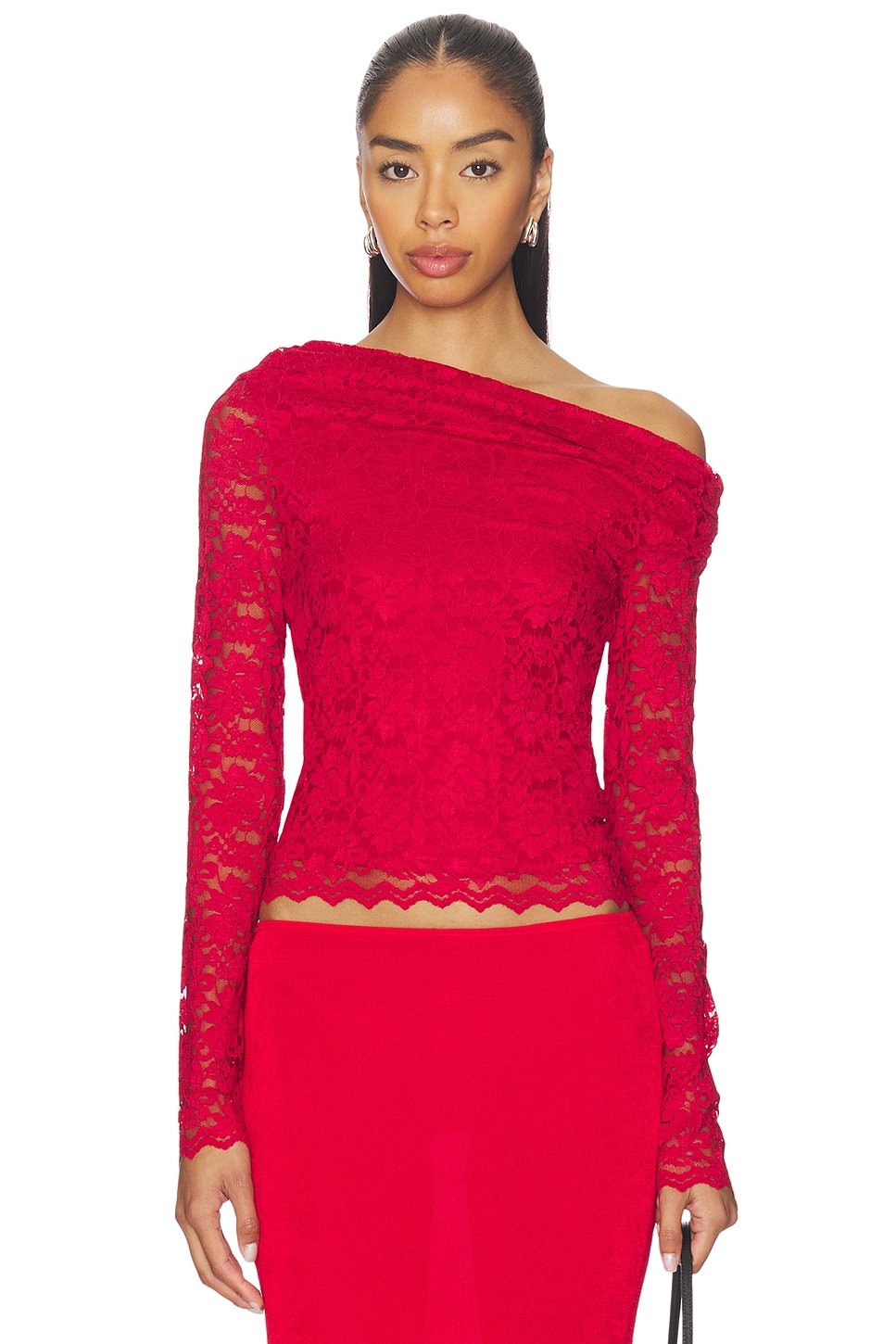 AFRM Barry Silken Lace Top in Poppy Red