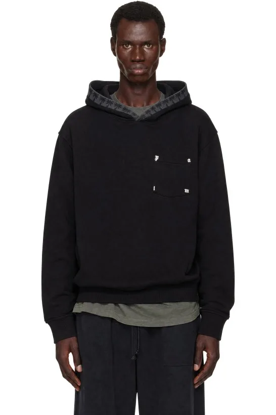 Black Palm Rib Loose Hoodie