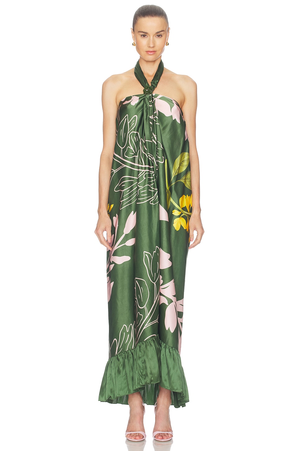 Verandah Halter Maxi Dress in Emerald Multi Wisteria