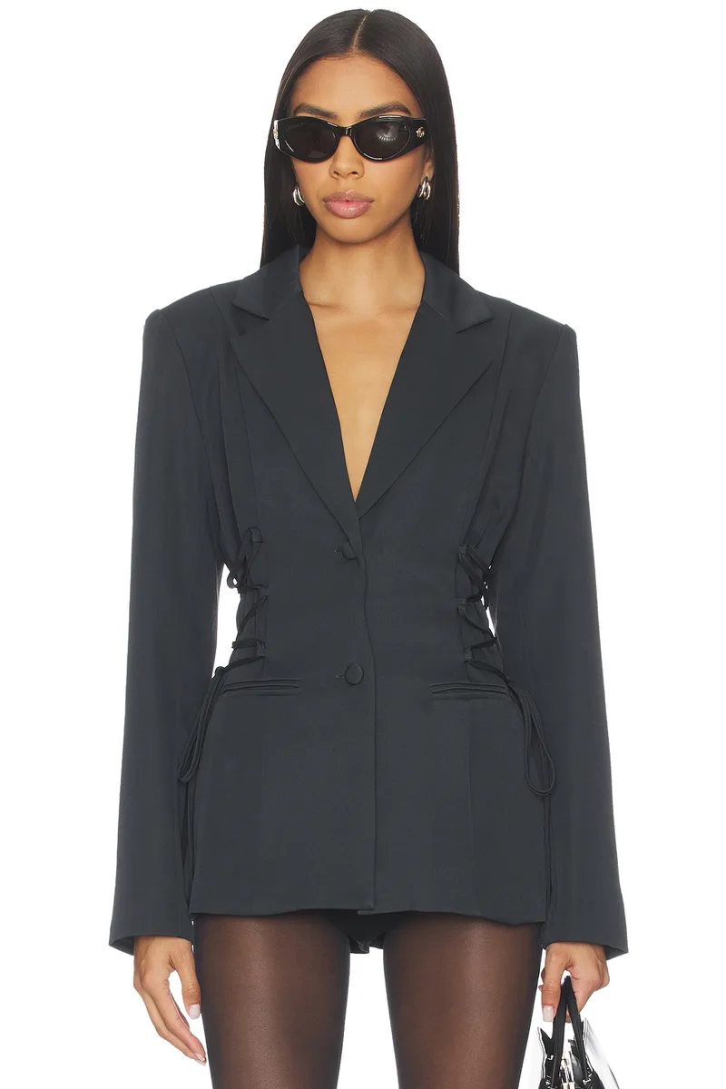 superdown Jennifer Lace Up Blazer in Grey