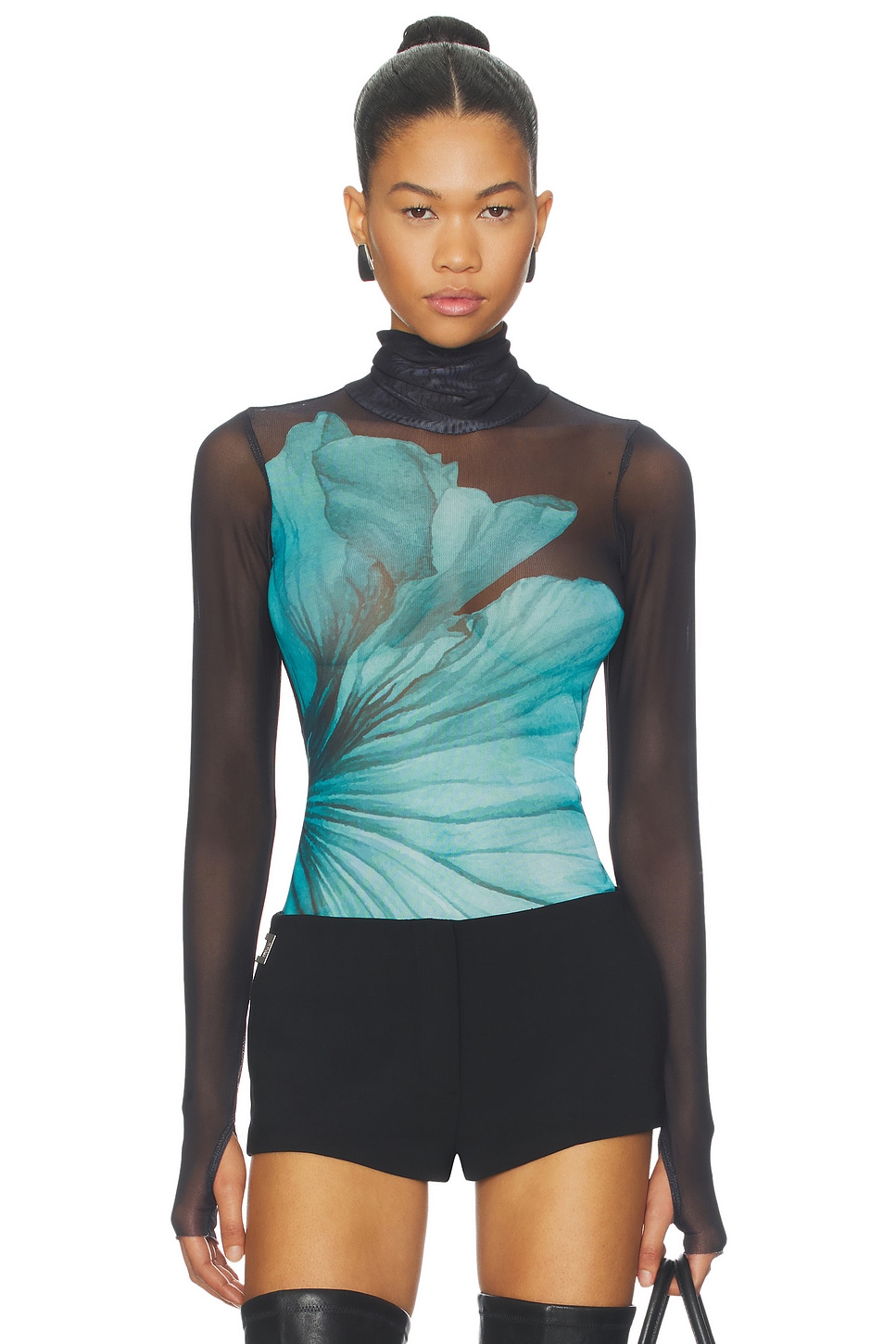 AFRM Zadie Power Mesh Top in Teal Flower