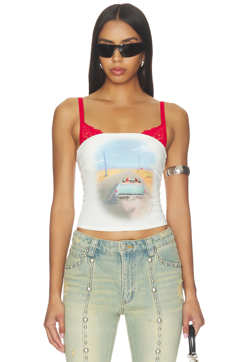 Markgong Loveride Retro Print Tube Top in White