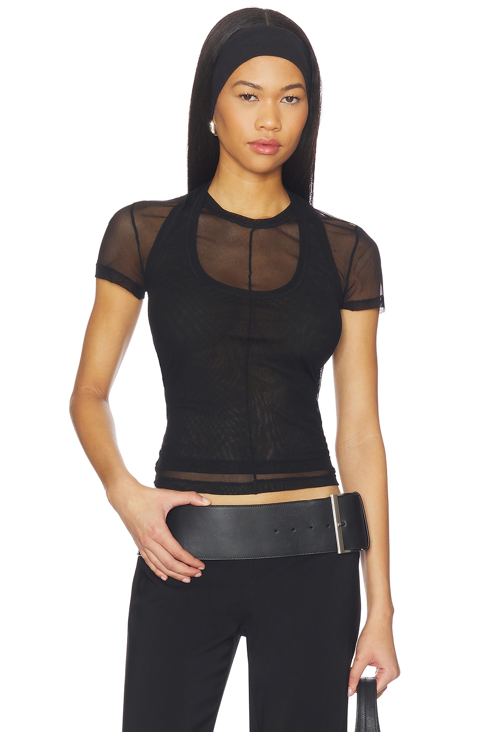 Helmut Lang Mesh Layered Top in Black