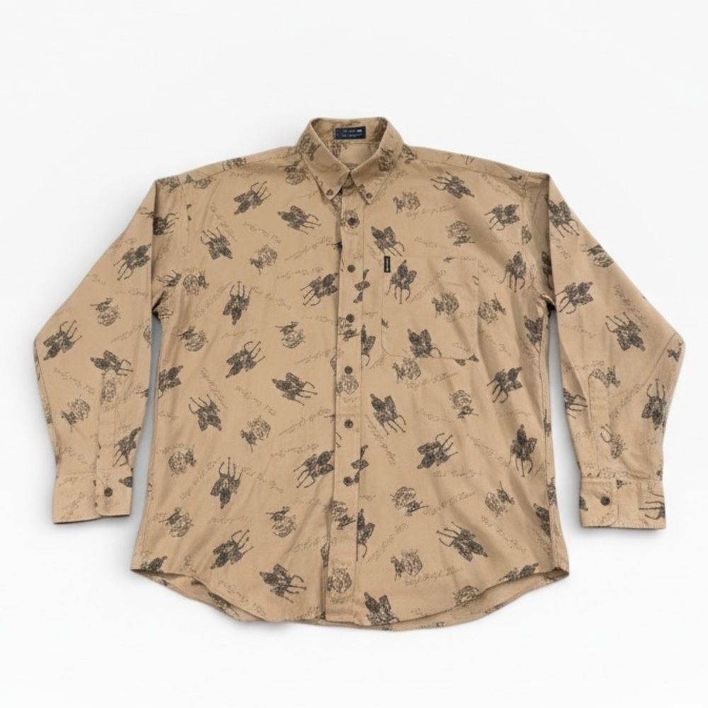 Vintage 90s Chaps Ralph Lauren Western Horse Print Button Down Shirt L