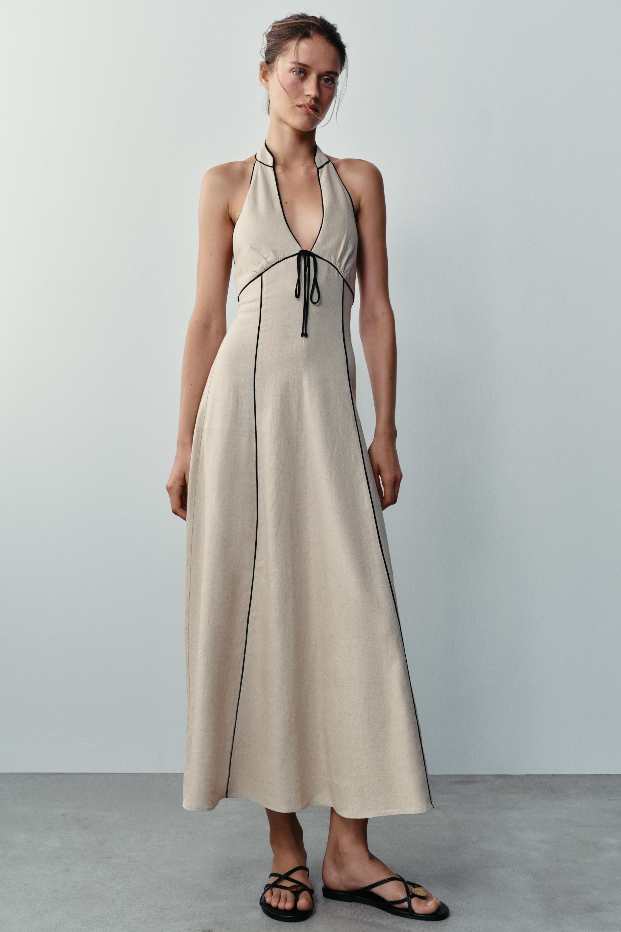 LINEN CONTRAST TRIM DRESS