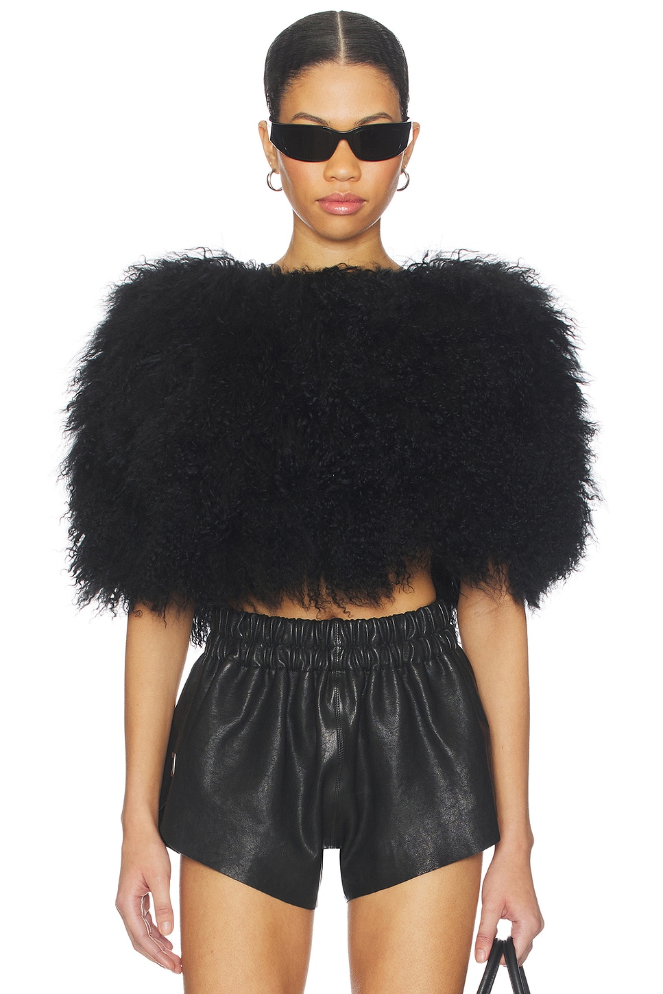 OW Collection Nia Fur Top in Black