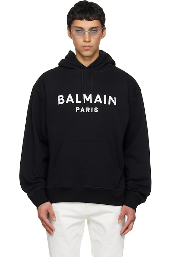 Black Printed Cotton Hoodie