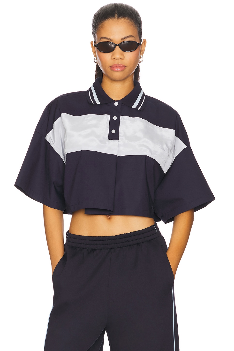 WE11DONE Cropped Polo Top in Navy