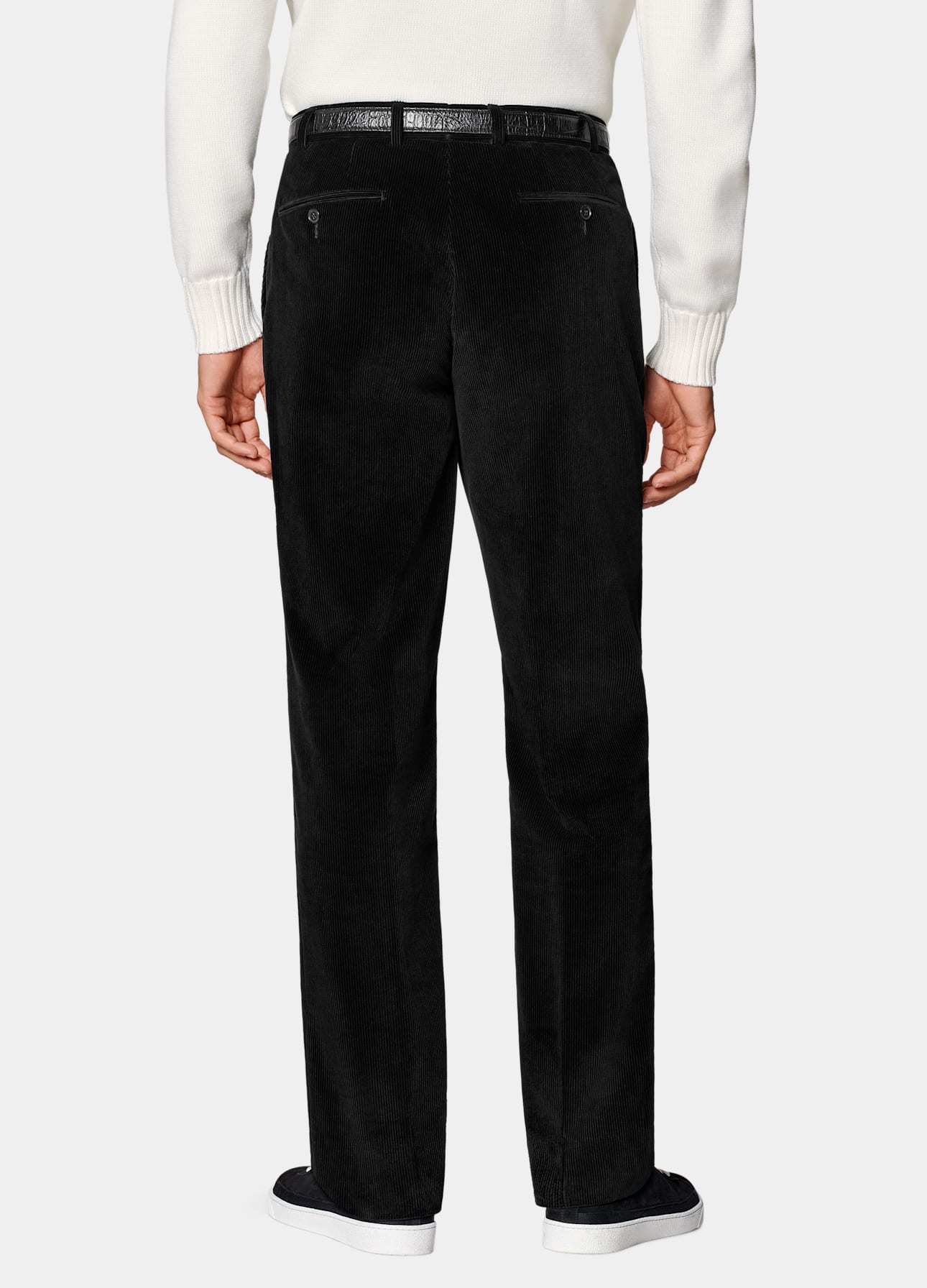 Black Straight Leg Pants in Pure Cotton Corduroy - Image 6