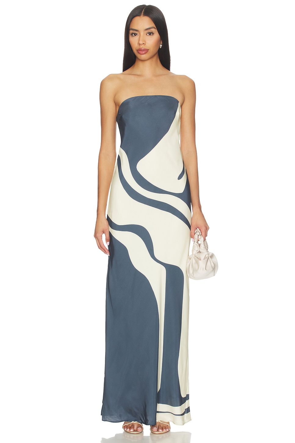 SIR. Lilou Strapless Maxi Dress in Liora Charcoal Blue