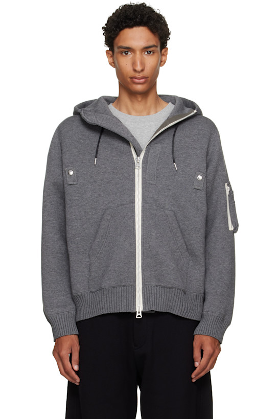 Gray Cotton Cashmere Knit Hoodie