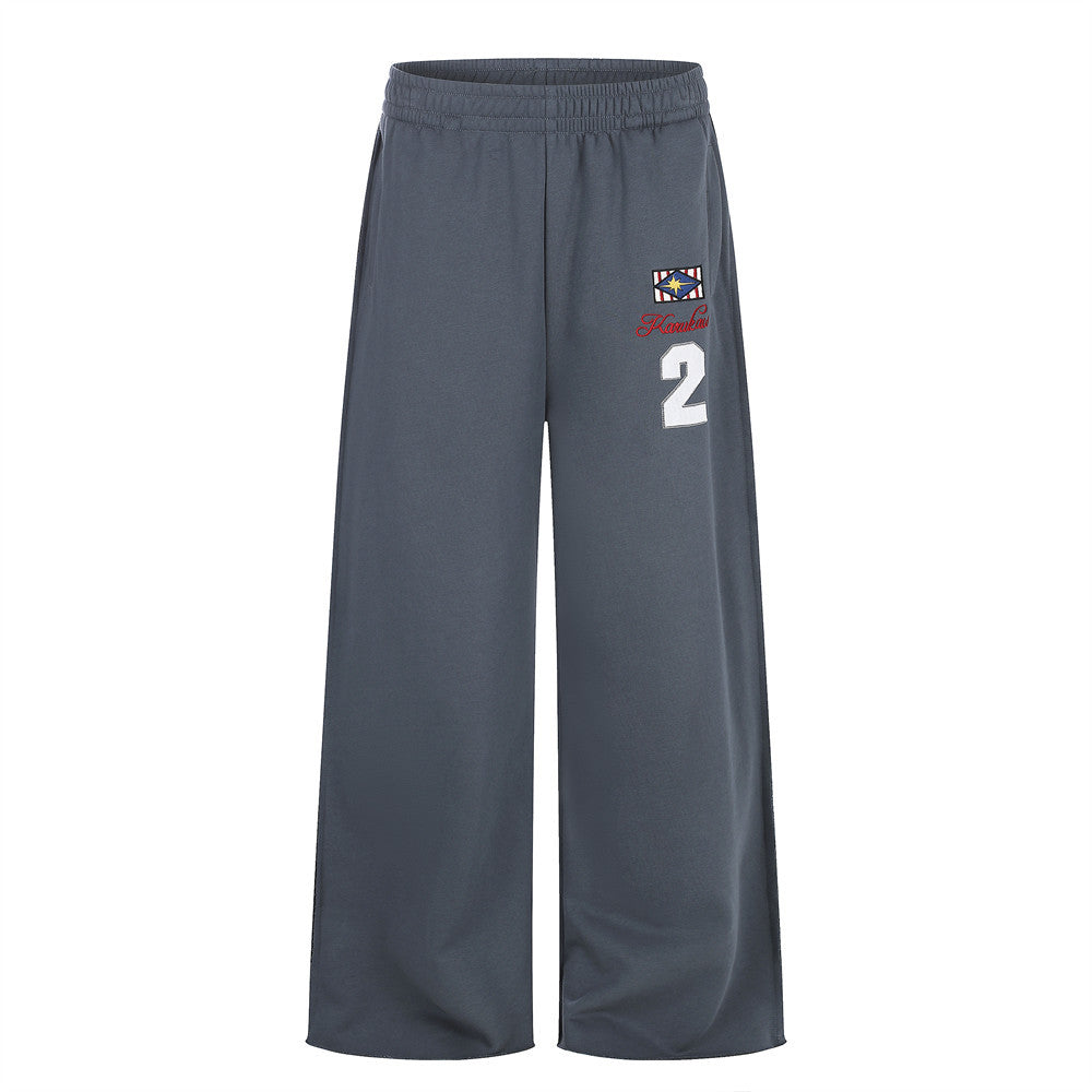 Wide-Leg Sweatpants with Embroidered Number Graphic - Image 5