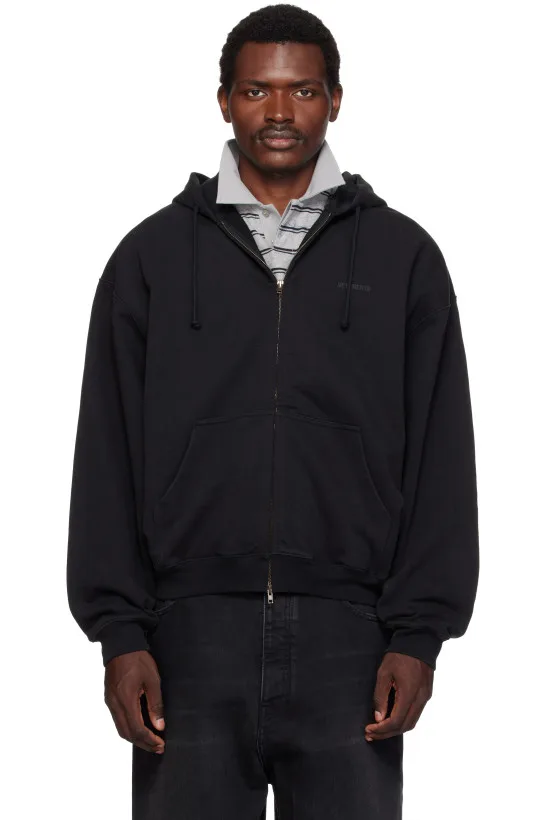 Black Classic Logo Zip-Up Hoodie