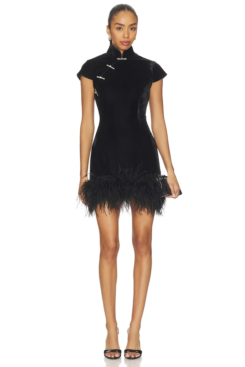 SAU LEE Morgan Velvet Dress in Black