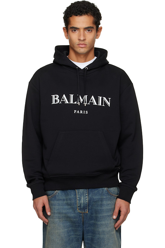 Black 'Balmain' Printed Hoodie