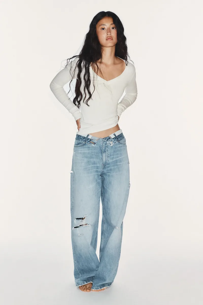 TRF MID-RISE FOLDED-WAIST JEANS