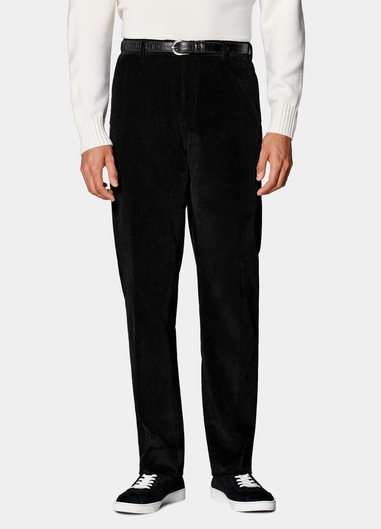 Black Straight Leg Pants in Pure Cotton Corduroy - Image 3