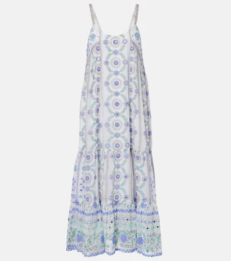 Embellished floral cotton midi dress