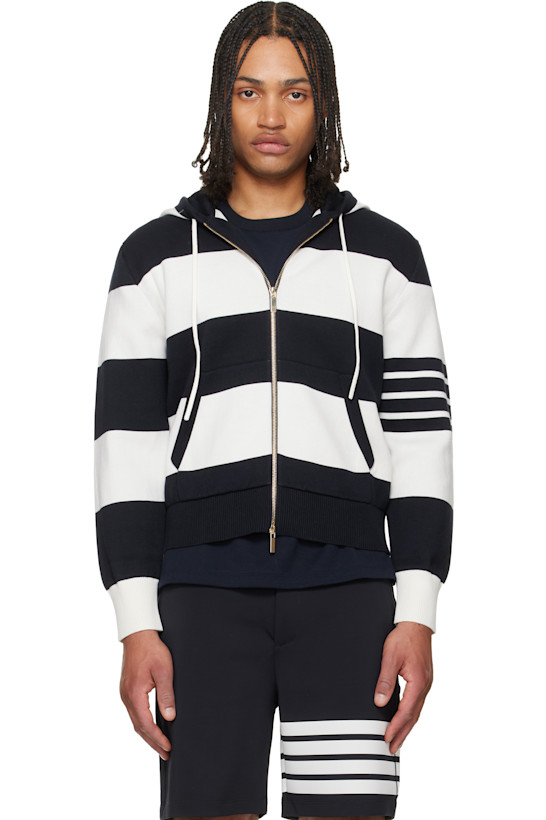 Navy & White Hector 4-Bar Rugby Hoodie