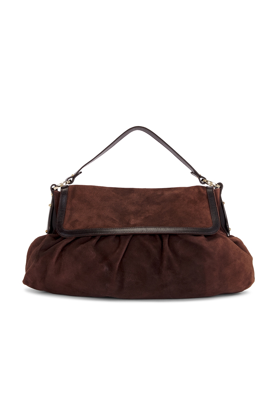 FWRD Renew Fendi Suede Chef Shoulder Bag in Brown