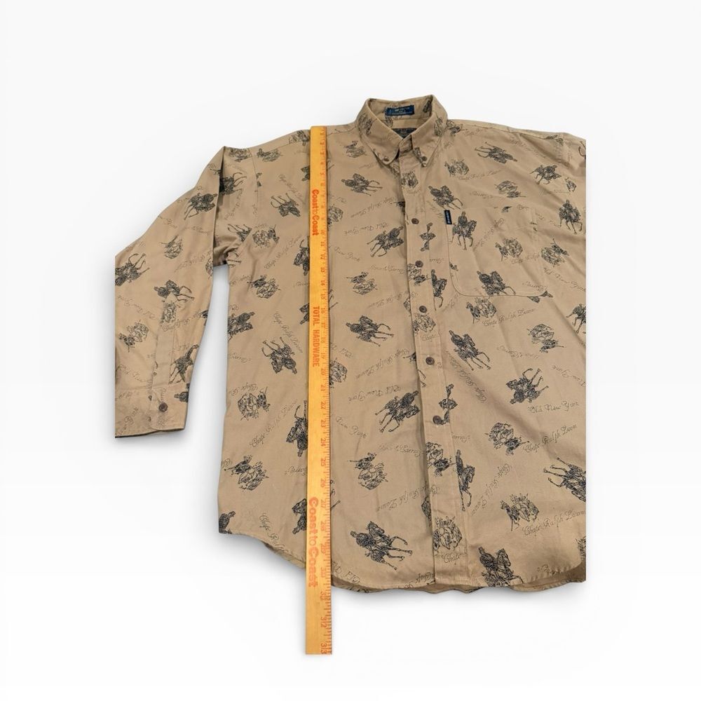 Vintage 90s Chaps Ralph Lauren Western Horse Print Button Down Shirt L - Image 4