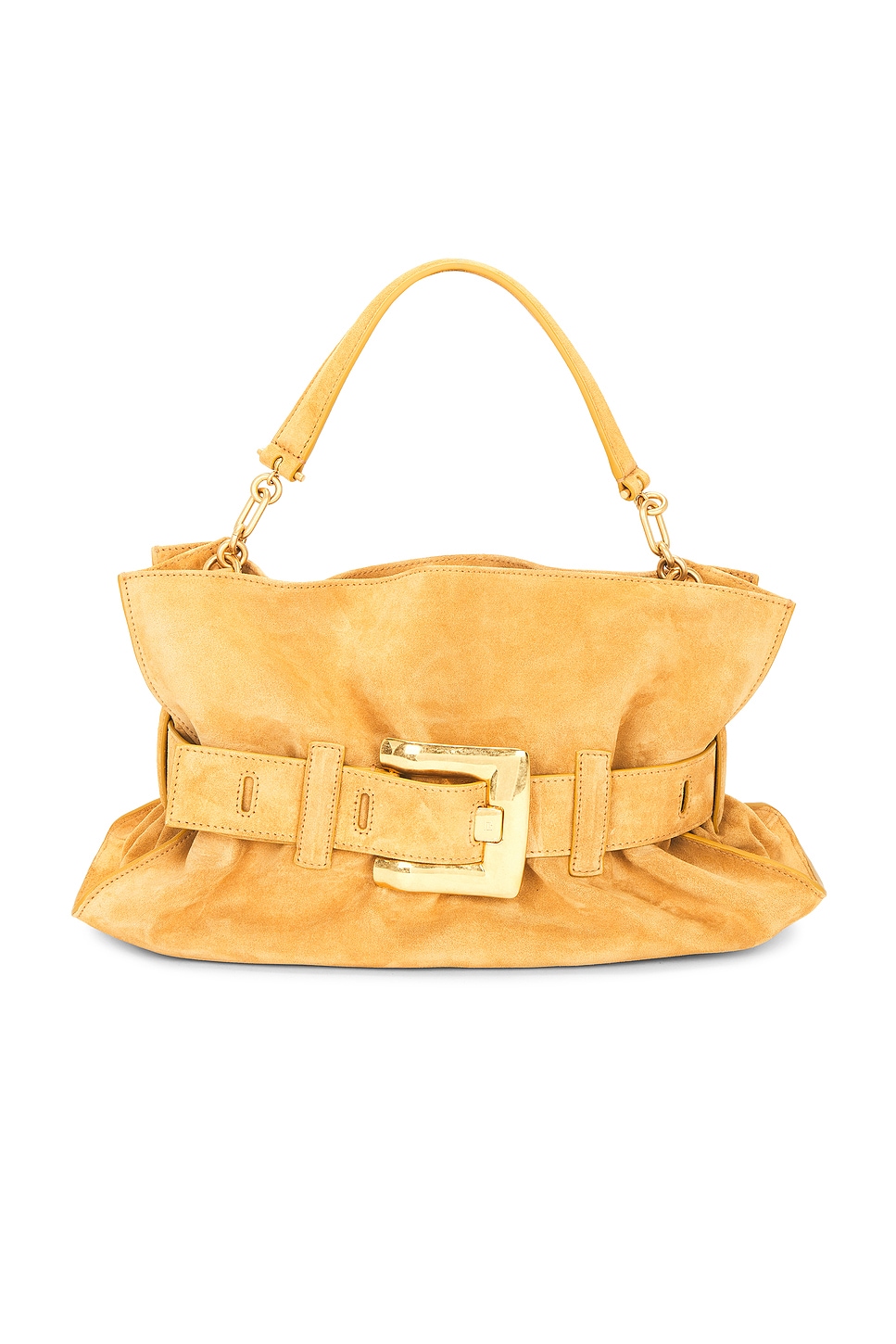 BALMAIN Medium Anthem Suede Bag in Marron Clair
