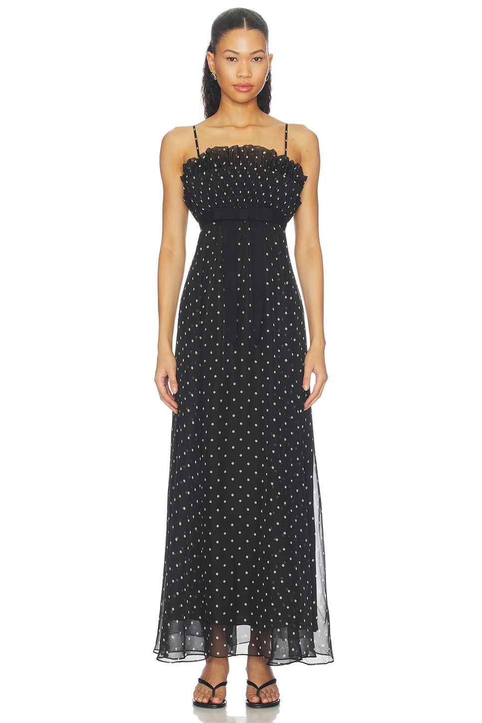 Zimmermann Frill Pleated Midi Dress in Black Dot