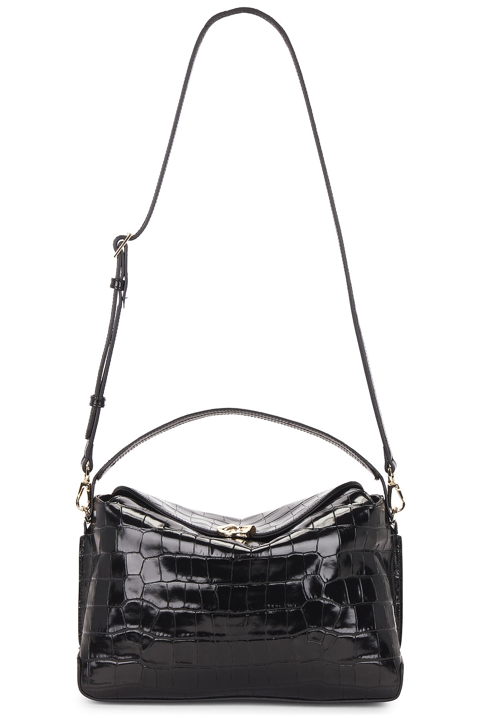 Flattered Hanna Grande Top Handle Bag in Black Croco